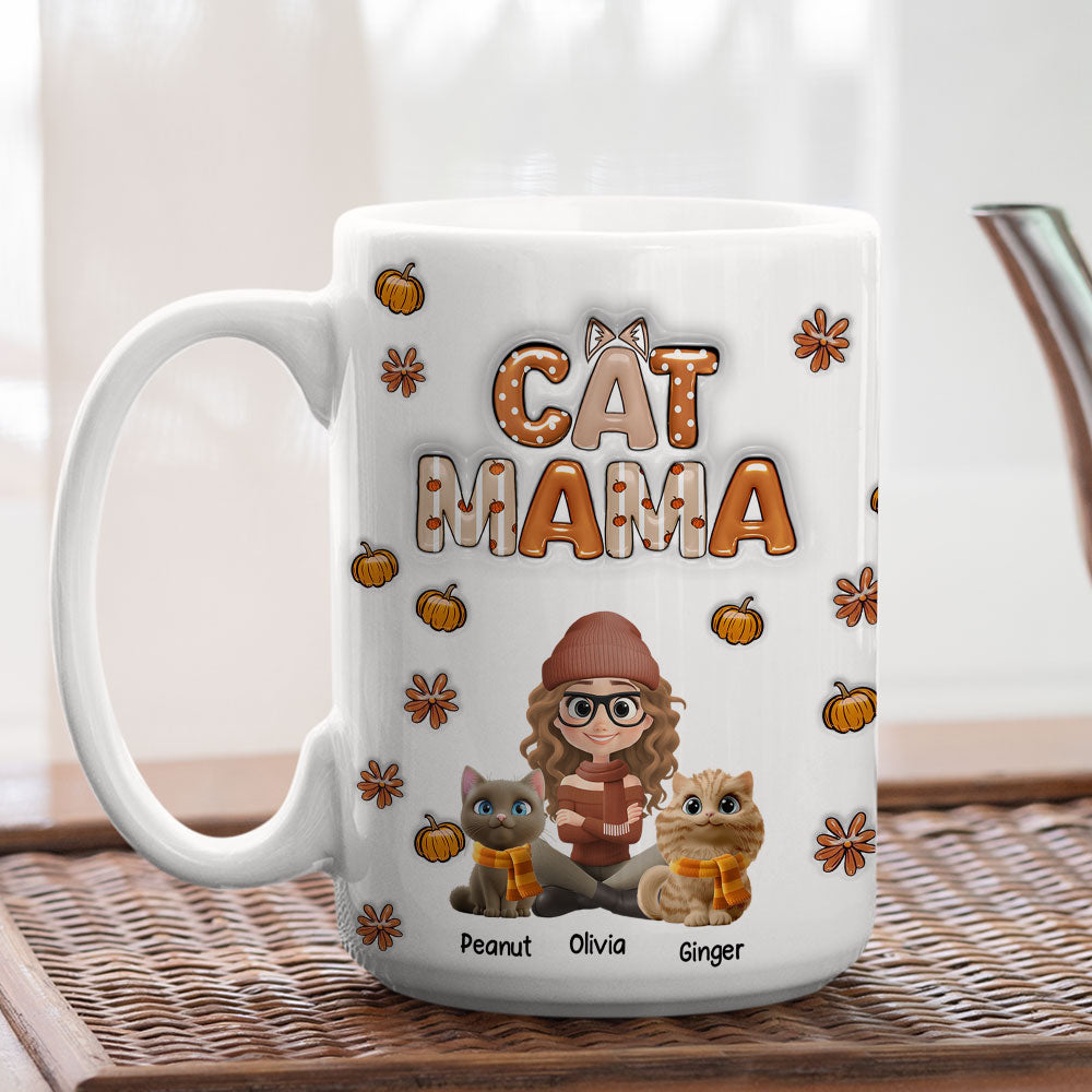 Custom Christmas Birthday Gifts For Cat Mom, Cat Lovers • Spicy Cinnamon Cat Ver - Personalized 3D Inflated Effect Mug