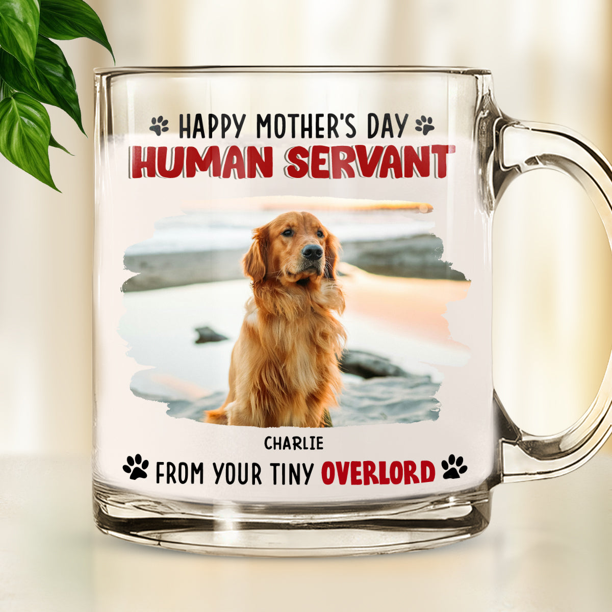 Custom Photo Mother's day Birthday Gifts For Dog Mom, Dog Lovers • Happy Human Servant Ver Dog Photo - Personalized Glass Mug