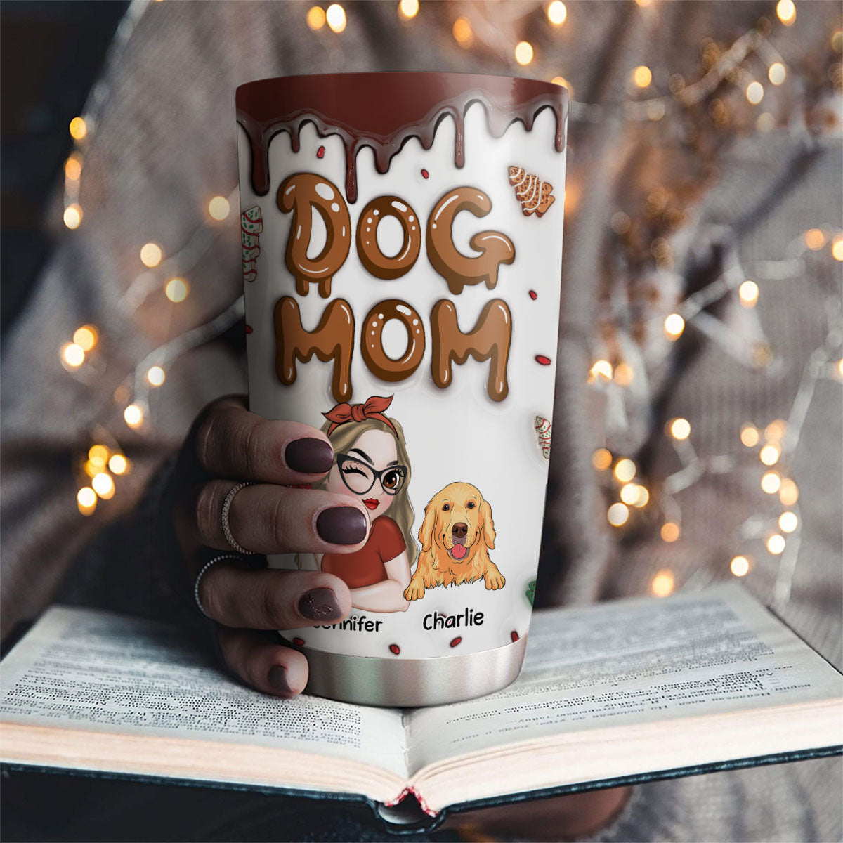 Custom Mother's day Birthday Gifts For Pet Mom, Pet Lovers • Dog Mom Cake - Personalized 3D Inflated Effect Tumbler