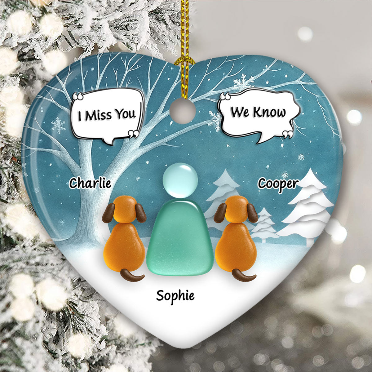 Custom Christmas Memorial Sympathy Gifts For Dogs, Cats • Silent Snow - Personalized 3D Effect Heart Ceramic Ornament