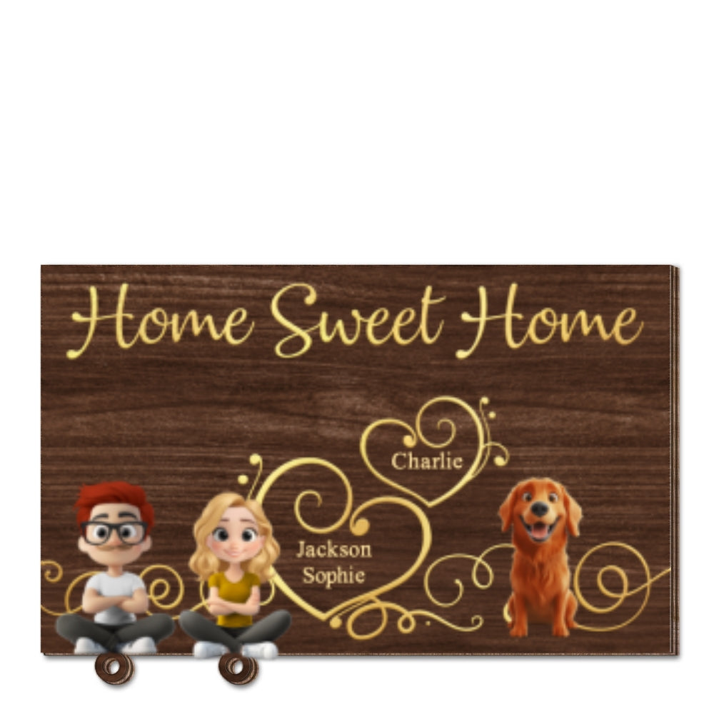 Home Sweet Home - Personalized Wooden Key Holder With Keychain
