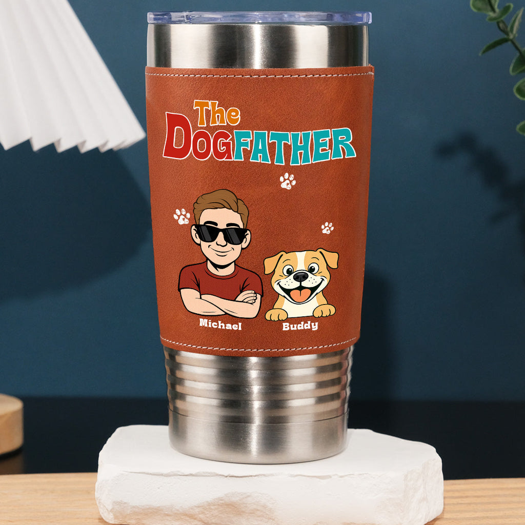 Custom Christmas Birthday Gifts For Dog Dad, Dog Lovers • Retro Dog Father - Personalized Leather Tumbler