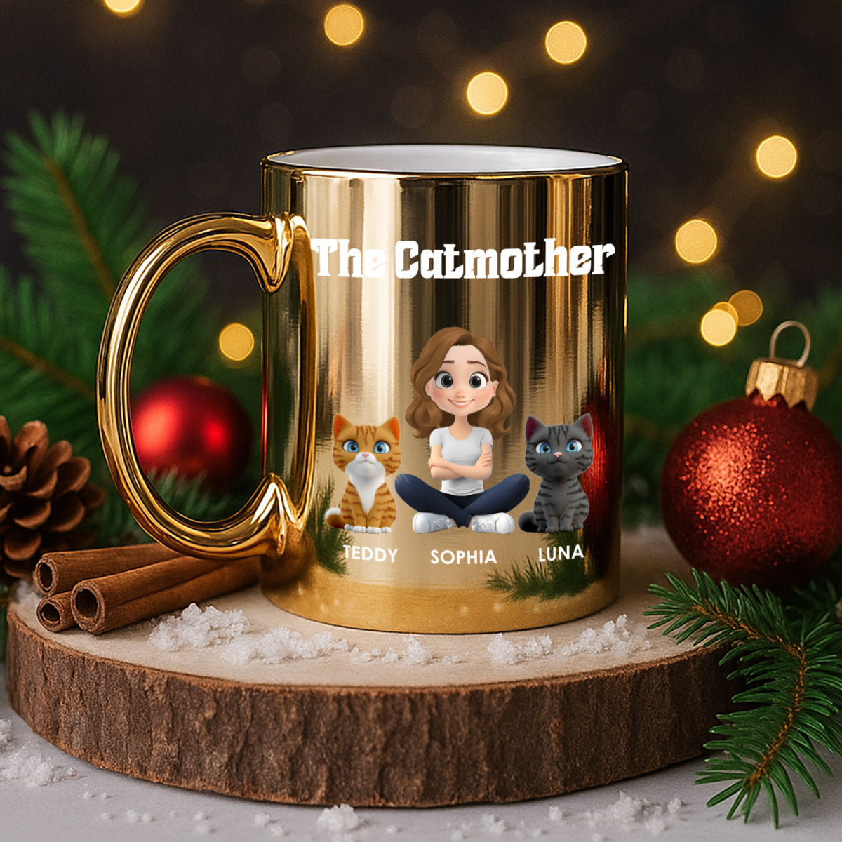 Custom Christmas Birthday Gifts For Cat Mom, Cat Lovers • Cat Mom Luxury - Personalized Metallic Mug