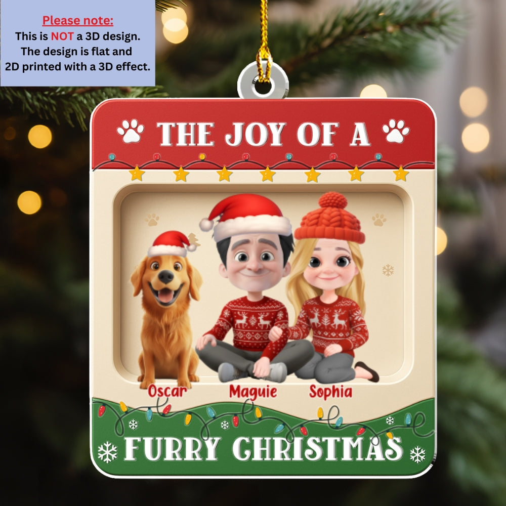 Custom Christmas Decor Home Birthday Gifts For Dog Lovers • Furry Christmas - Personalized 3D Effect Acrylic Ornament