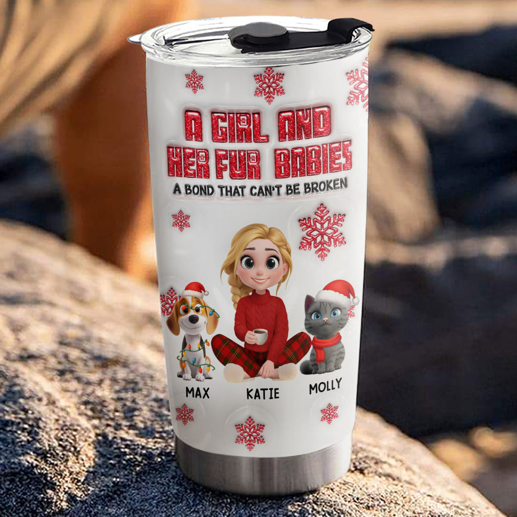 Custom Christmas Birthday Gifts For Pet Mom, Pet Lovers • No Space Between Fur Ver - Personalized 3D Inflated Effect Tumbler