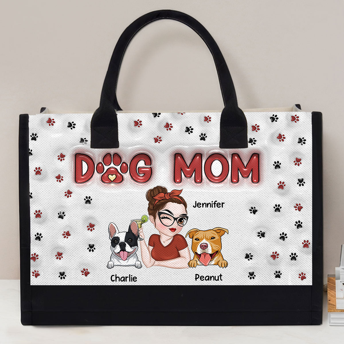 Lovely Dog Mom Bag - Personalized 3D Inflated Effect Canvas Tote Bag
