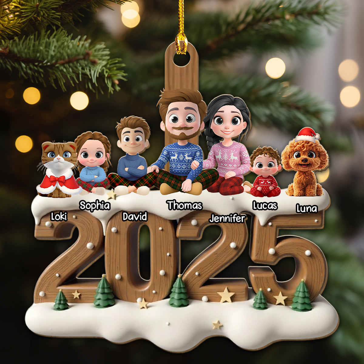 As A Family With Fur Babies Extended Ver - Personalized 3D Effect Wood Ornament