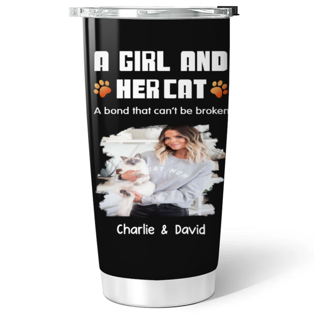 Custom Photo Christmas Birthday Gifts For Cat Lovers • Human And Their Cat Cartoon Christmas Photo - Personalized Tumbler