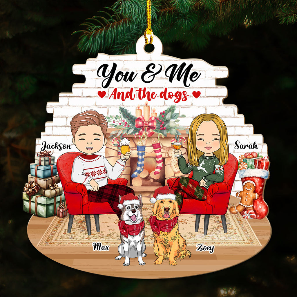 Couple And Dogs - Personalized Wood Ornament
