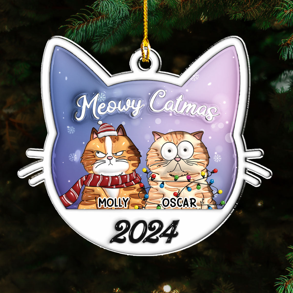 Custom Christmas Decor Home Birthday Gifts For Cat Lovers • Meowy Catmas 2024 - Personalized 3D Inflated Effect Acrylic Ornament