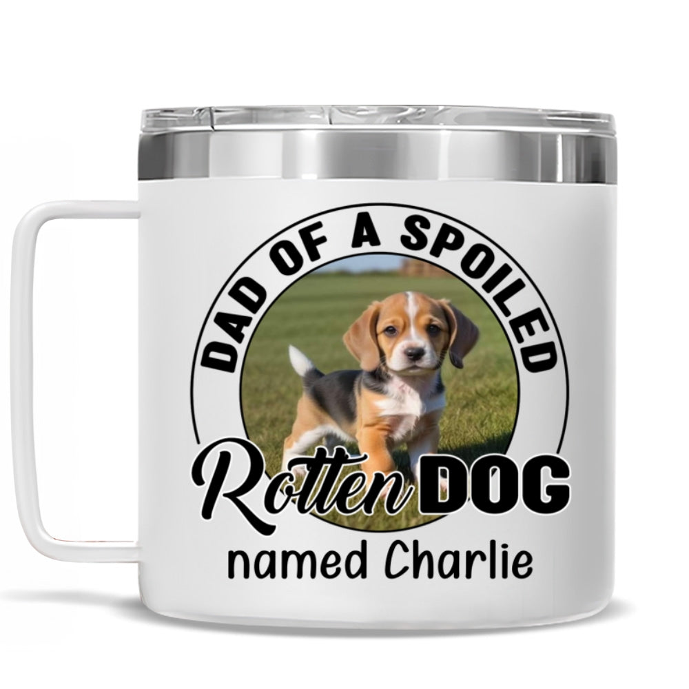 Spoiled Rotten Dog Chibi Cartoon Photo - Personalized 14oz Stainless Steel Tumbler With Handle