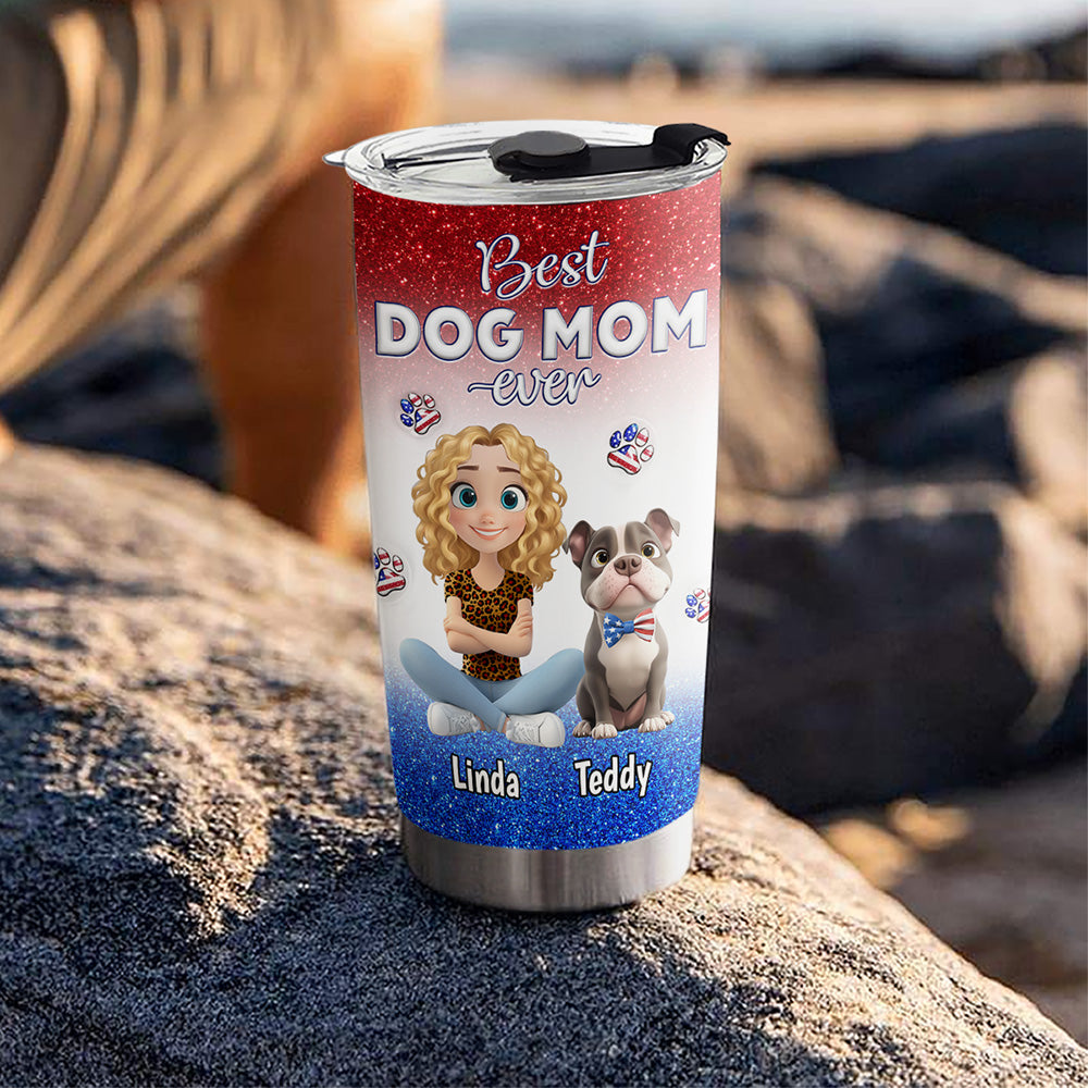 Custom Christmas Birthday Gifts For Dog Mom, Dog Lovers • American Lovely Dog Mom - Personalized 3D Inflated Effect Tumbler