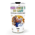 Custom Photo Christmas Birthday Gifts For Cat Mom, Cat Lovers • Foto de una chica y su gato – Vaso térmico personalizado con efecto 3D inflado