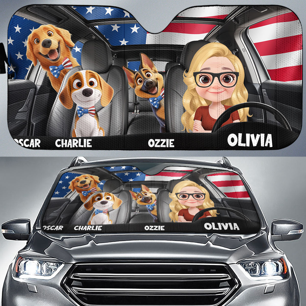 Custom Christmas Birthday Gifts Car Accessories for Dog Parents • American Dog - Personalized Car Sunshade