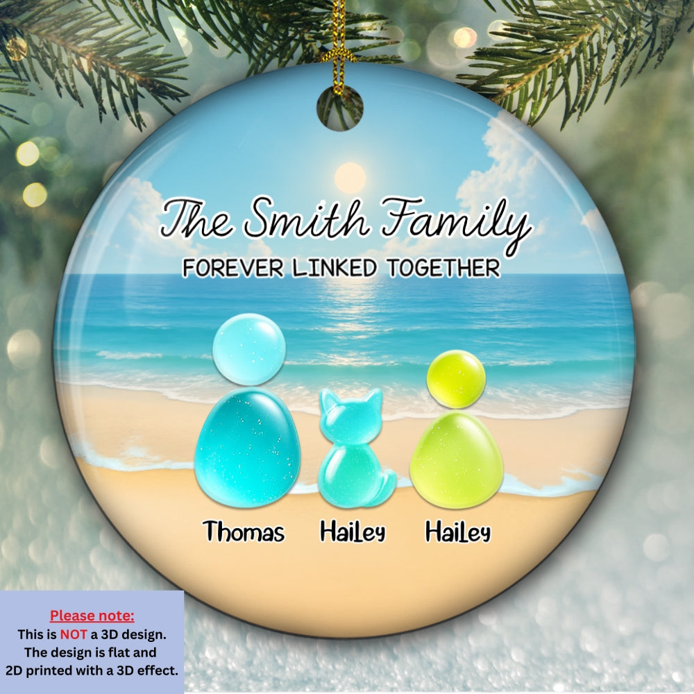 Custom Christmas Decor Home Birthday Gifts For Pet Lovers • Sea Glass Family With Pet - Personalized 3D Inflated Effect Ceramic Ornament
