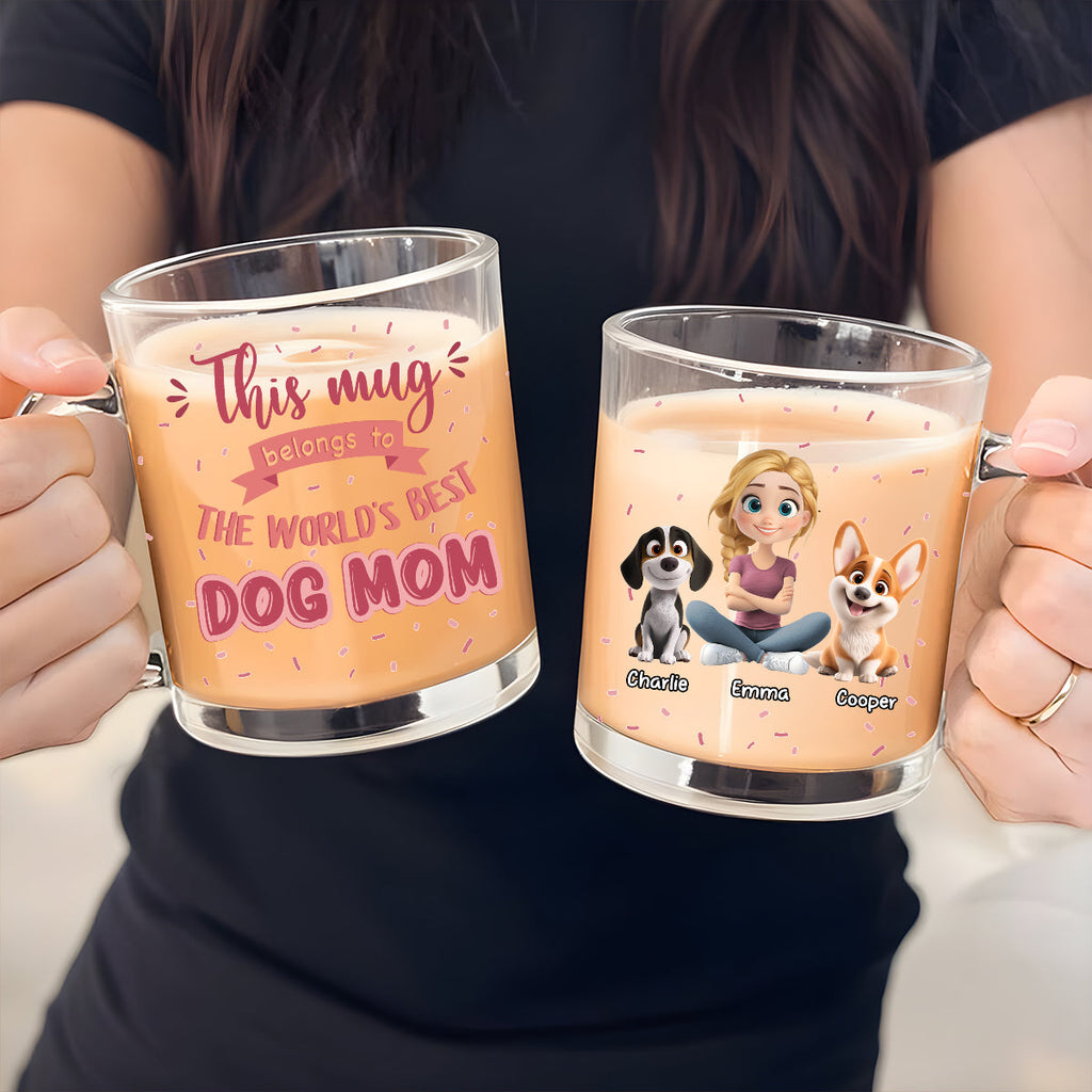 Custom Mother's day Birthday Gifts For Dog Mom, Dog Lovers • This Mug Belongs To - Personalized Glass Mug