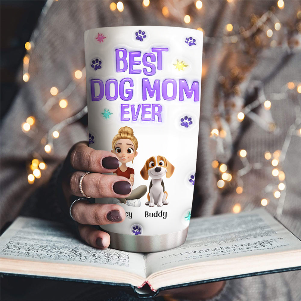 Custom Mother's day Birthday Gifts For Dog Mom, Dog Lovers • Dog Mom Power Cartoon Chibi - Personalized 3D Inflated Effect Tumbler