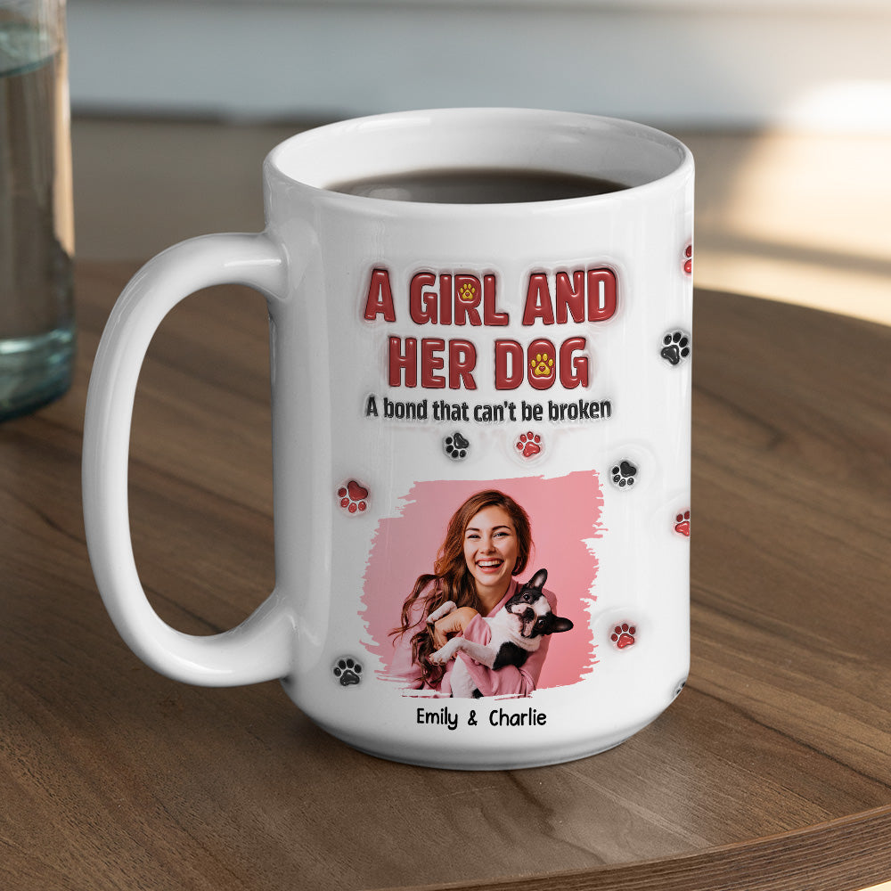 Custom Photo Christmas Birthday Gifts For Dog Mom, Dog Lovers • A Girl And Her Dog Version 2 Photo - Personalized 3D Inflated Effect Mug