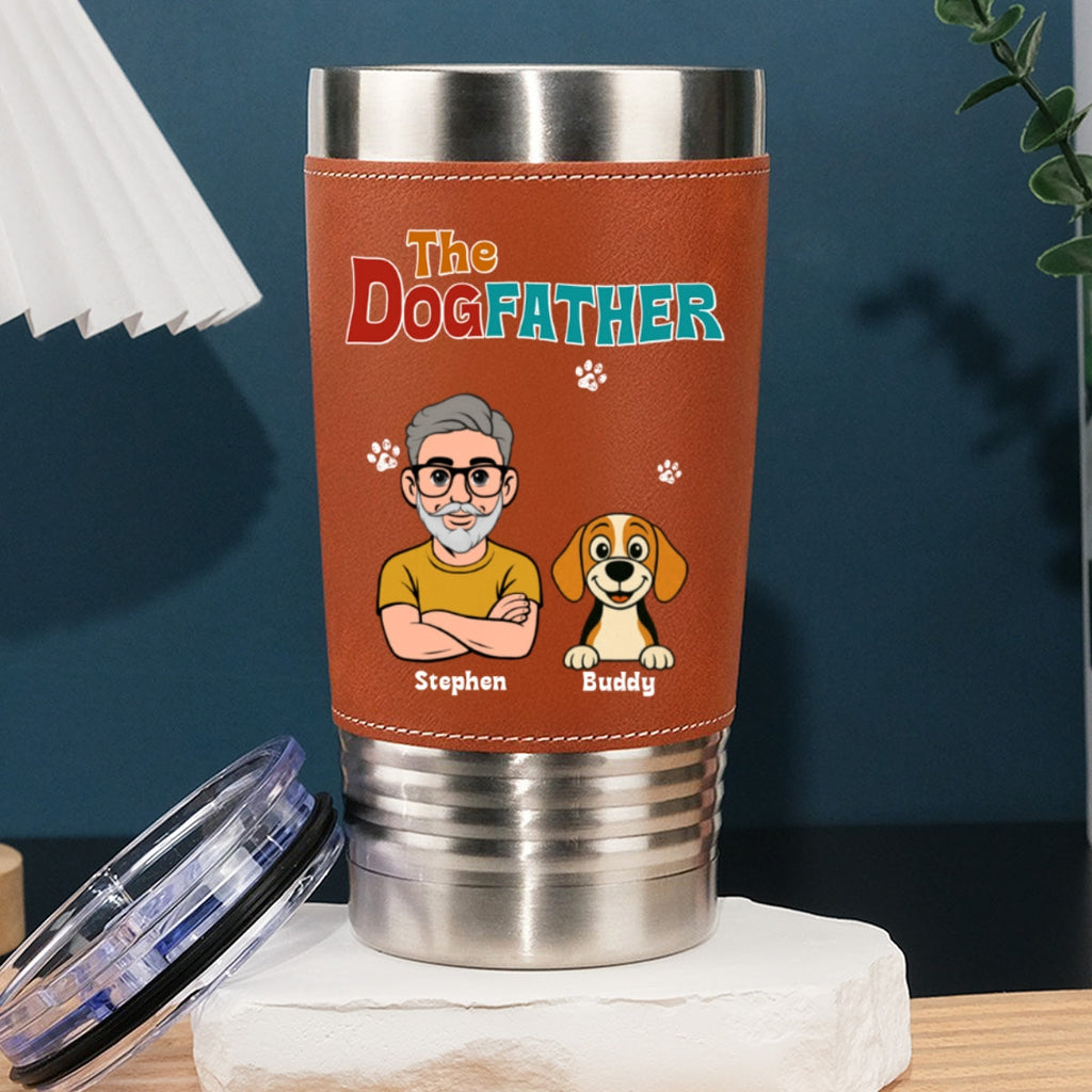 Custom Christmas Birthday Gifts For Dog Dad, Dog Lovers • Retro Dog Father - Personalized Leather Tumbler
