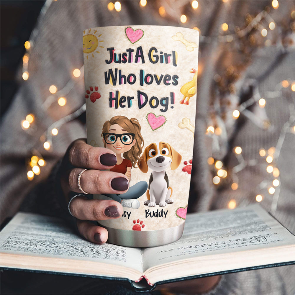 Custom Christmas Birthday Gifts For Dog Mom, Dog Lovers • Just A Girl And Stuffy Dogs - Personalized 3D Effect Tumbler