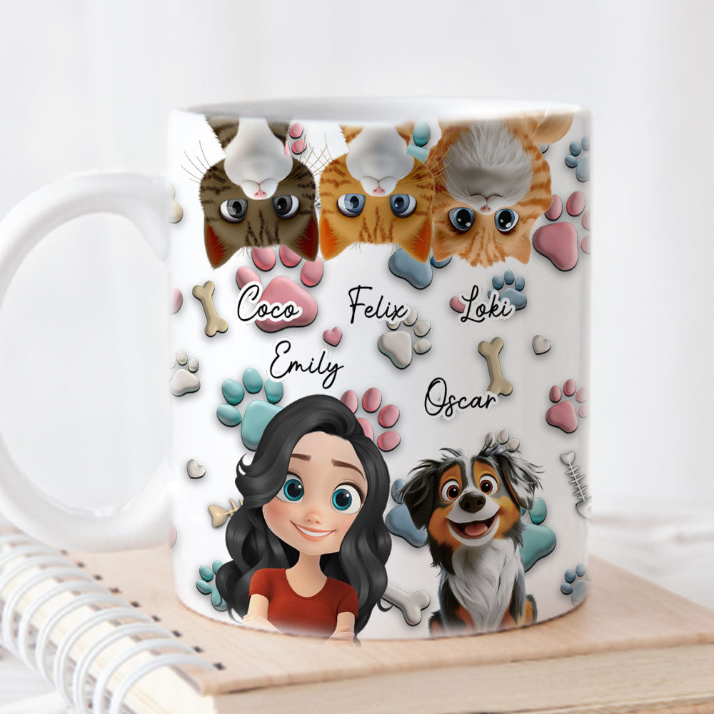 Custom Christmas Birthday Gifts For Cat Mom, Cat Lovers • Pet And Human Cartoon - Personalized Coffee Mug