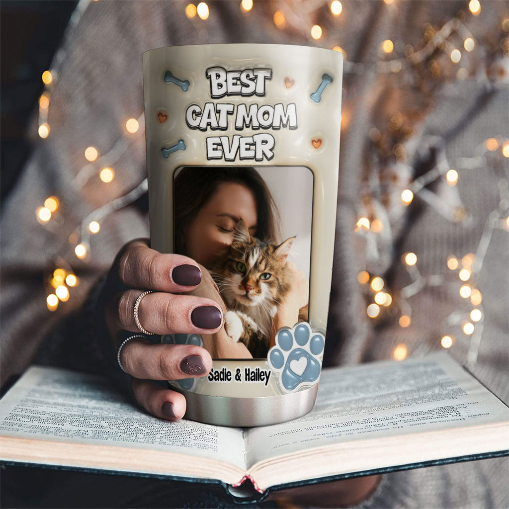 Custom Photo Mother's day Birthday Gifts For Cat Mom, Cat Lovers • Proud Lovely Cat Mom Photo - Personalized 3D Inflated Effect Tumbler