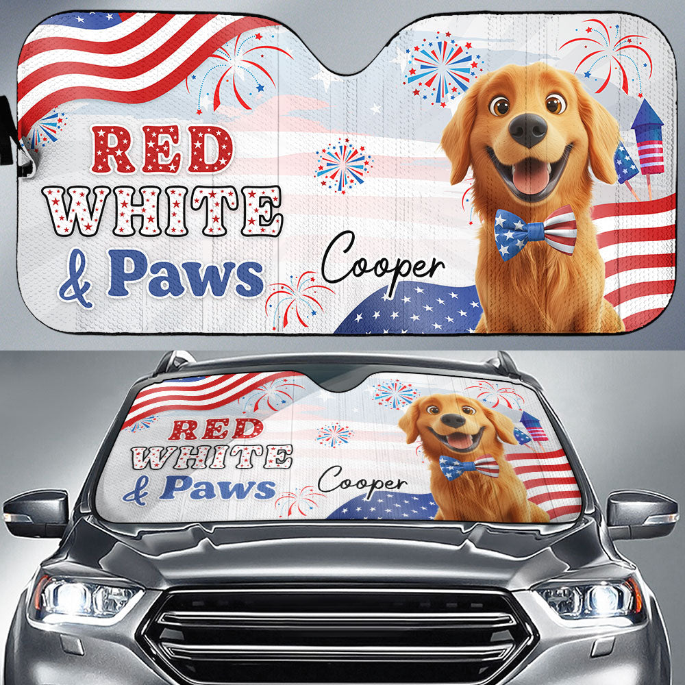 Custom Christmas Birthday Gifts Car Accessories for Dog Parents • Red White Paw - Personalized Car Sunshade
