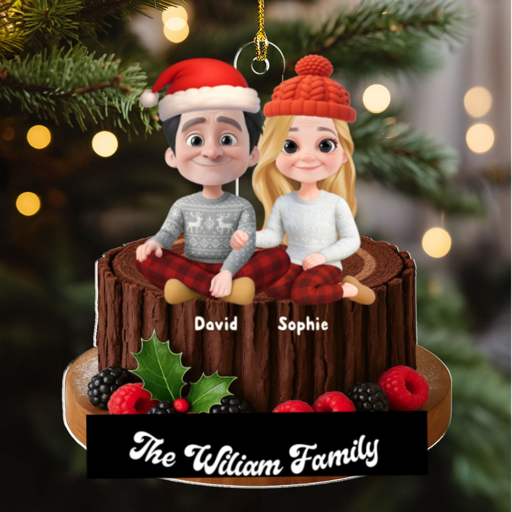 Custom Christmas Decor Home Birthday Gifts For Dog Lovers • Yule Log Cake Family - Personalized Acrylic Ornament