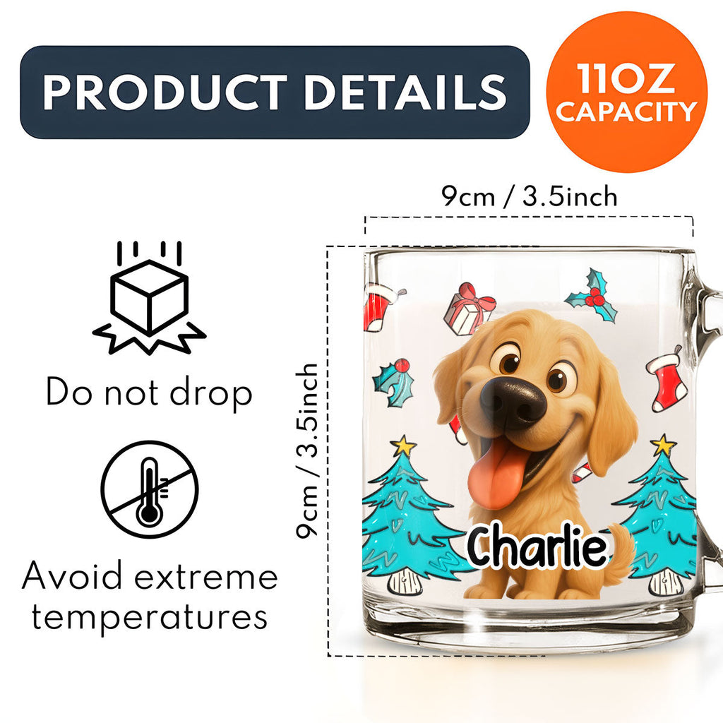 Custom Christmas Birthday Gifts For Dog Lovers • Santa Is Coming - Personalized 3D Inflated Effect Glass Mug