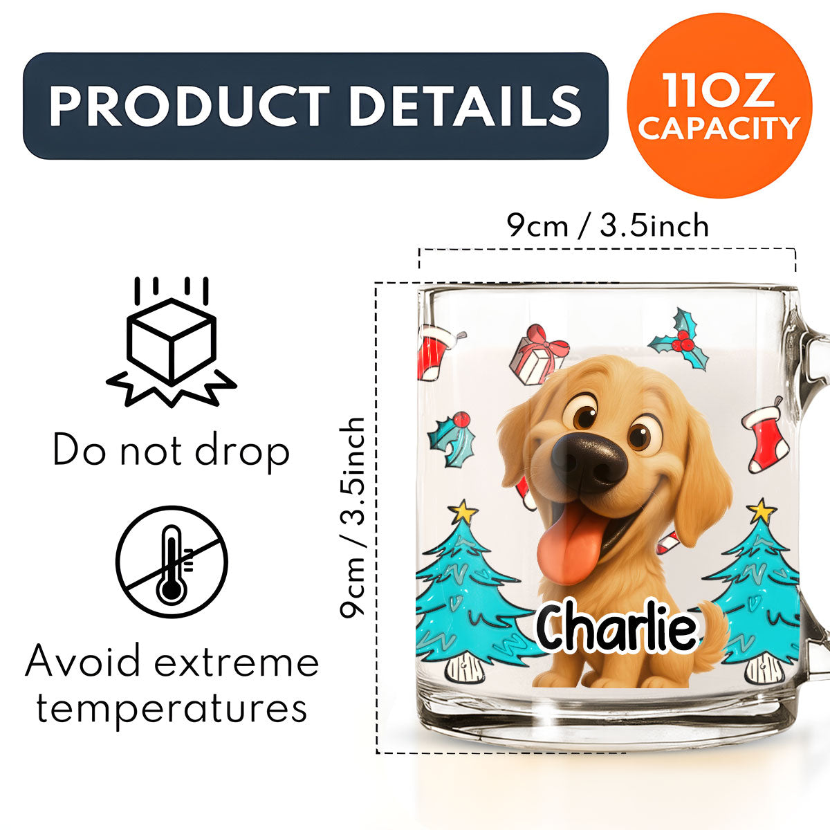 Custom Christmas Birthday Gifts For Dog Lovers • Santa Is Coming - Personalized 3D Inflated Effect Glass Mug