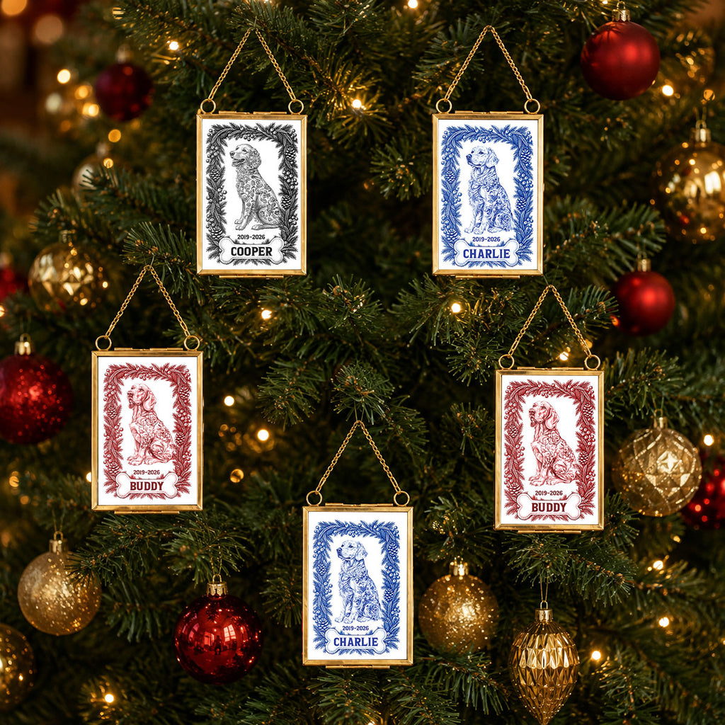 Custom Christmas Decor Home Birthday Gifts For Dog Lovers • Forever In Our Christmas Memories - Personalized Metal Frame Ornament