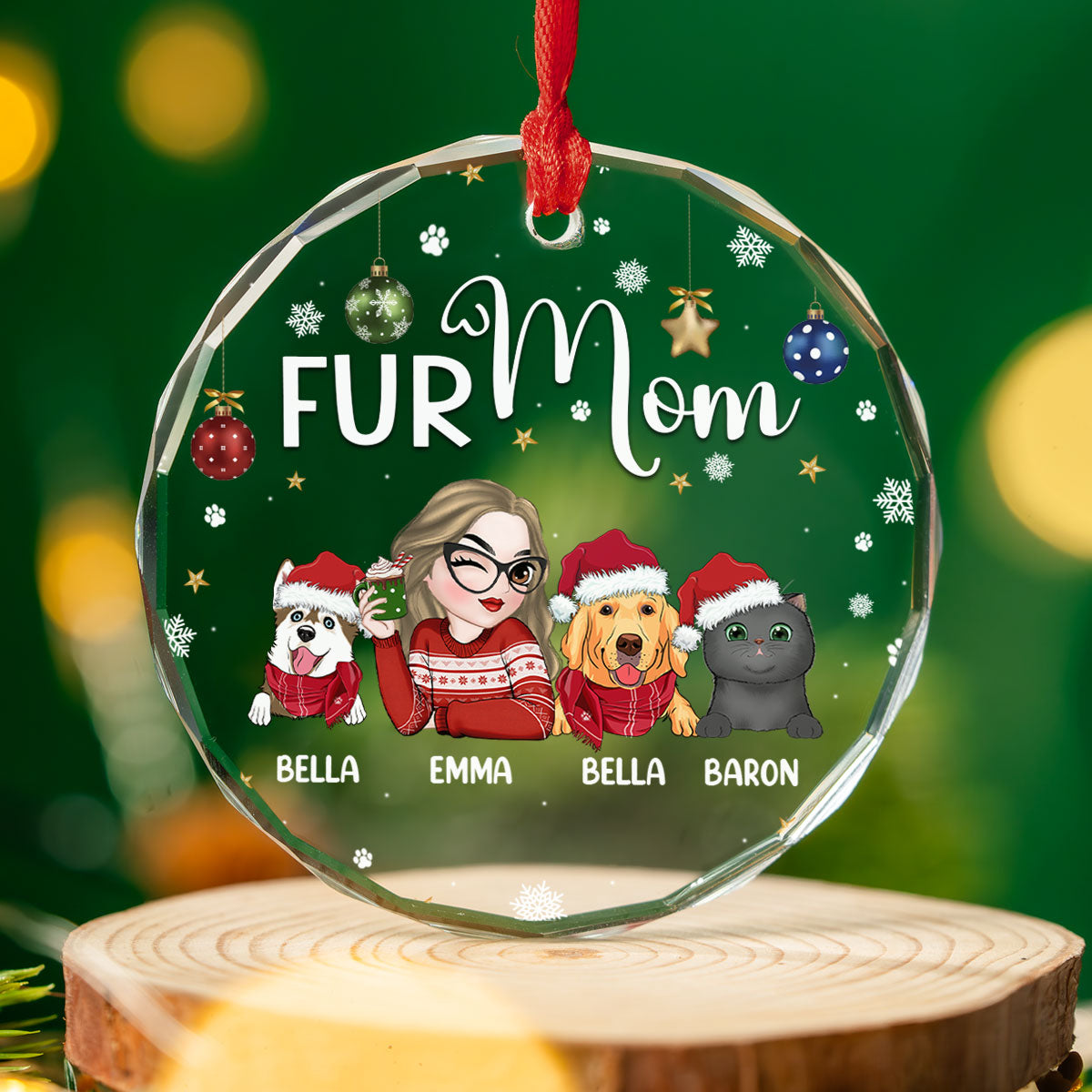 Fur Mom - Personalized Glass Ornament