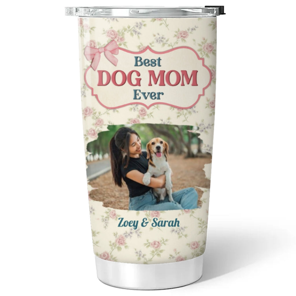 Custom Photo Christmas Birthday Gifts For Dog Mom, Dog Lovers • Coquette Floral Photo - Personalized Tumbler
