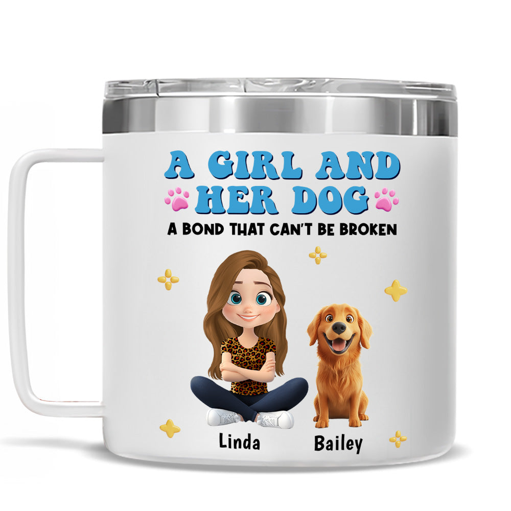 Custom Christmas Birthday Gifts For Dog Mom, Dog Lovers • A Girl And Her Dogs - Personalized 14oz Stainless Steel Tumbler With Handle