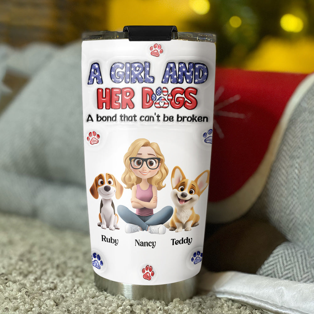 Custom Christmas Birthday Gifts For Dog Mom, Dog Lovers • A Girl And Her Dog American Ver - Personalized 3D Inflated Effect Tumbler