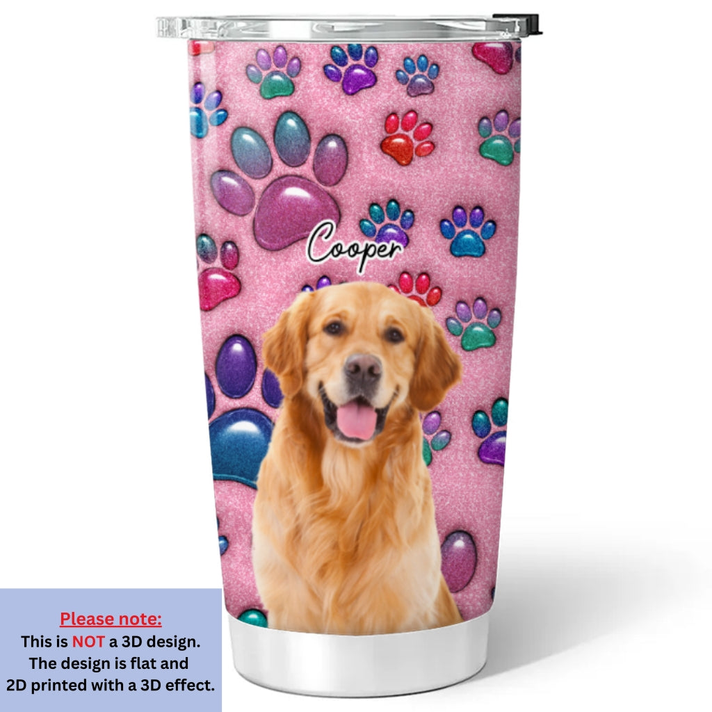 Custom Photo Christmas Birthday Gifts For Dog Mom, Dog Lovers • Glittery Paw Mom Photo - Personalized 3D Inflated Effect Tumbler