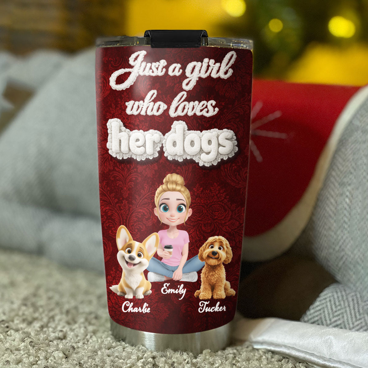 Custom Christmas Birthday Gifts For Dog Mom, Dog Lovers • Realistic Style Dog Mom - Personalized 3D Effect Tumbler