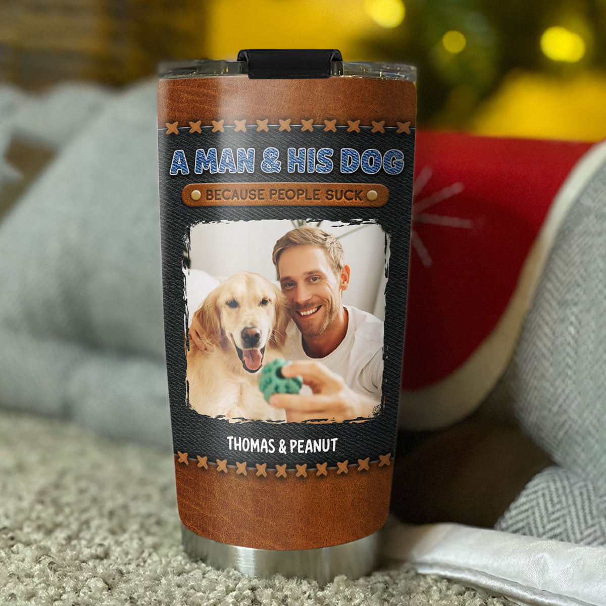 Custom Photo Christmas Birthday Gifts For Dog Dad, Dog Lovers • A Gentleman And His Dog Photo - Personalized Tumbler
