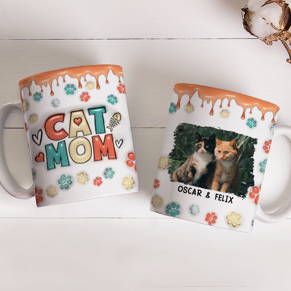 Custom Photo Mother's day Birthday Gifts For Cat Mom, Cat Lovers • Mom Of Cats Version 2 Photo - Personalized 3D Inflated Effect Mug