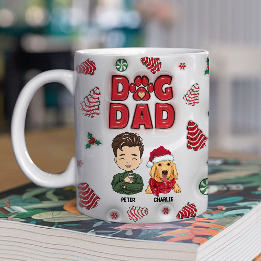 Custom Christmas Birthday Gifts For Pet Dad, Pet Lovers • Dog Dad Christmas Cake - Personalized 3D Inflated Effect Mug