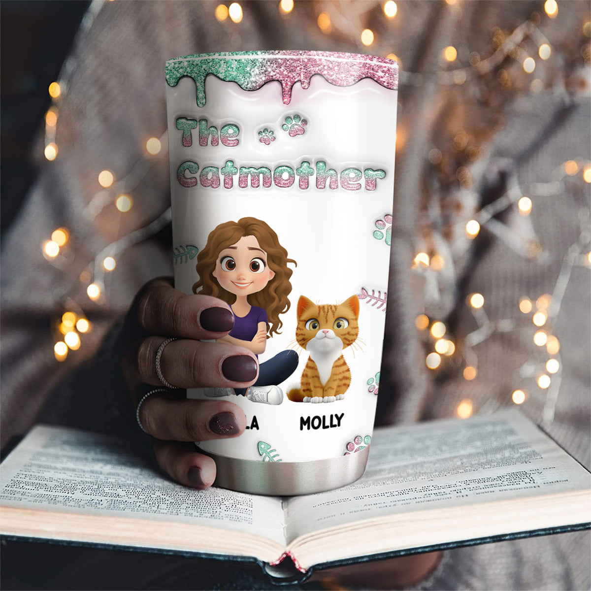 Custom Christmas Birthday Gifts For Cat Mom, Cat Lovers • The Catmother Ver 2 - Personalized 3D Inflated Effect Tumbler