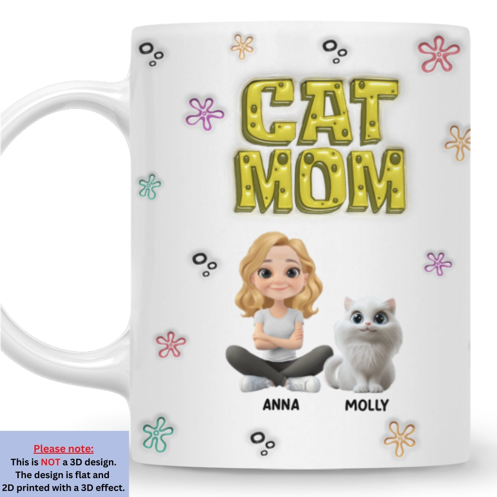 Custom Christmas Birthday Gifts For Cat Mom, Cat Lovers • Sponge Cat Mom - Personalized 3D Inflated Effect Mug