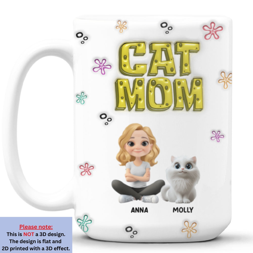 Custom Christmas Birthday Gifts For Cat Mom, Cat Lovers • Sponge Cat Mom - Personalized 3D Inflated Effect Mug