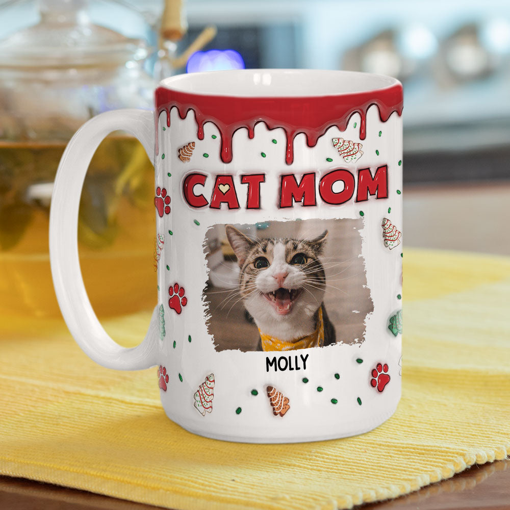 Custom Photo Mother's day Birthday Gifts For Cat Mom, Cat Lovers • Cat Mom Christmas Cake Photo - Personalized 3D Inflated Effect Mug