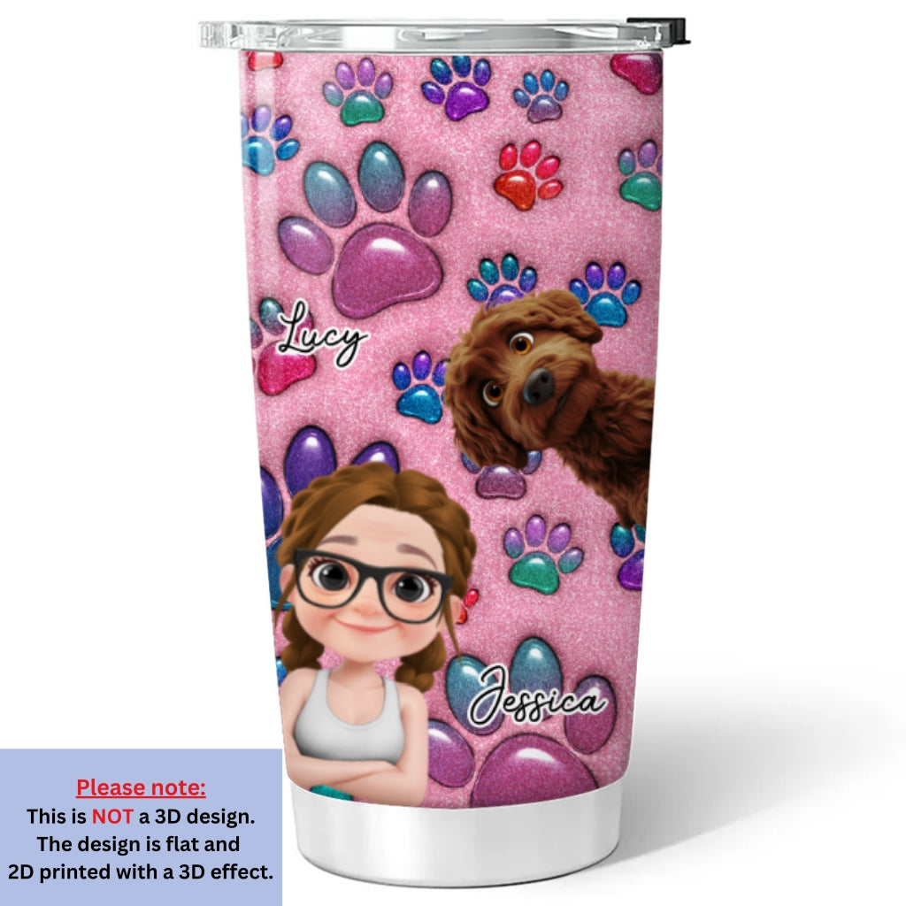 Custom Christmas Birthday Gifts For Dog Mom, Dog Lovers • Glittery Paw Mom - Personalized 3D Inflated Effect Tumbler