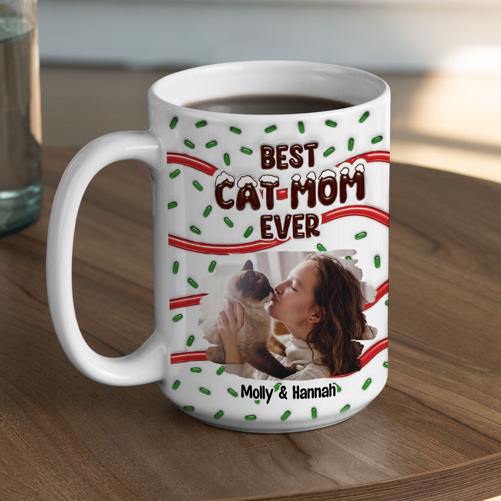 Custom Photo Mother's day Birthday Gifts For Cat Mom, Cat Lovers • Best Dog Mom Dad Cake Cat Photo - Personalized 3D Inflated Effect Mug