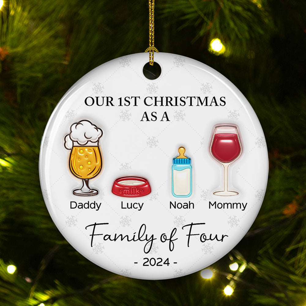 Cheering First Christmas As A Family - Personalized 3D Inflated Effect Ceramic Ornament