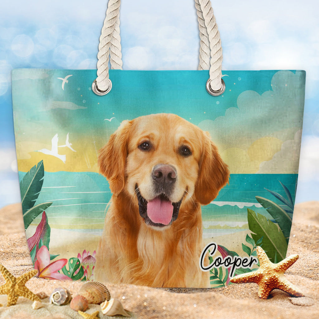 Dog At The Beach Photo - Personalized Beach Bag