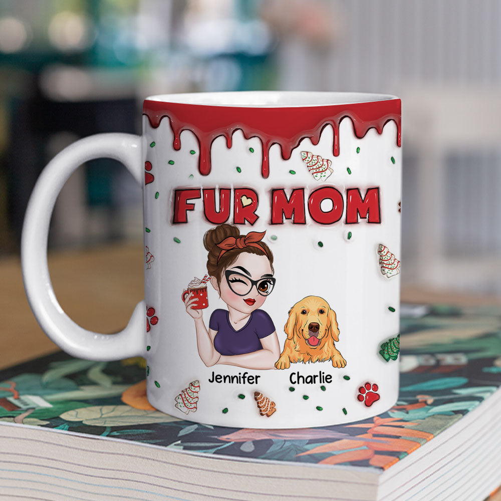 Custom Mother's day Birthday Gifts For Dog Mom, Dog Lovers • Fur Mom Christmas Cake - Personalized 3D Inflated Effect Mug