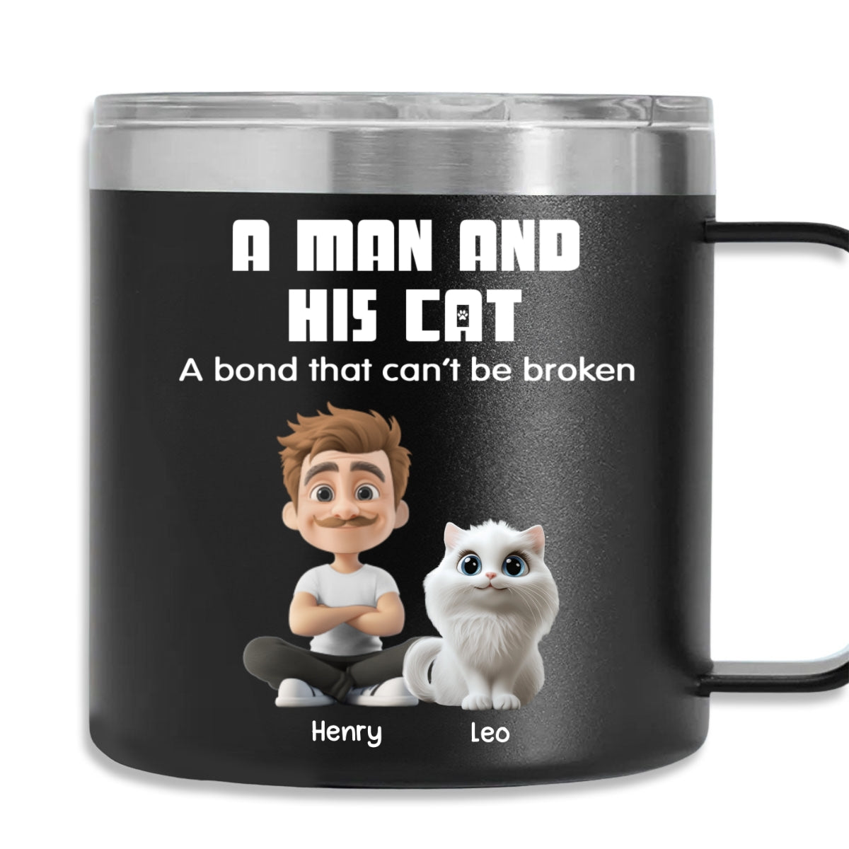 Custom Father's day Birthday Gifts For Cat Dad, Cat Lovers • Best Dad Ever Cat Ver - Personalized 14oz Stainless Steel Tumbler With Handle
